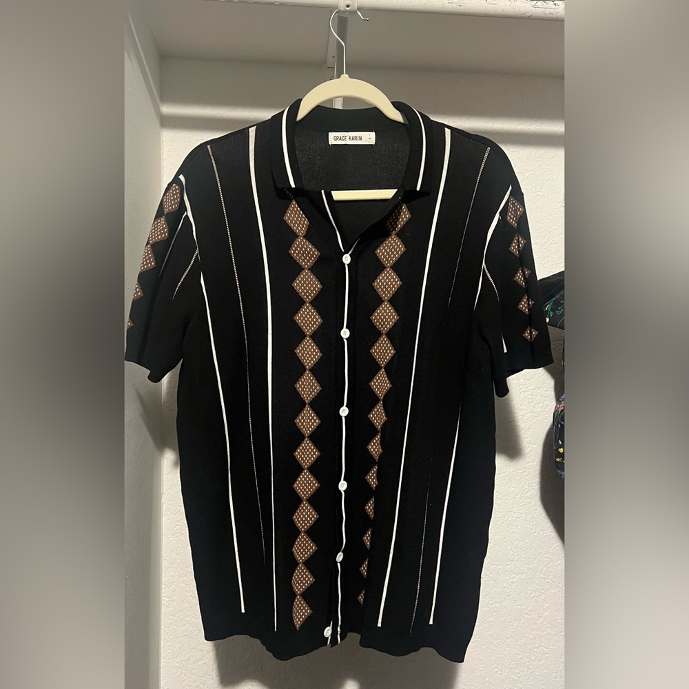 Grace Karin Mens Knit Polo Shirt Sweater size L
